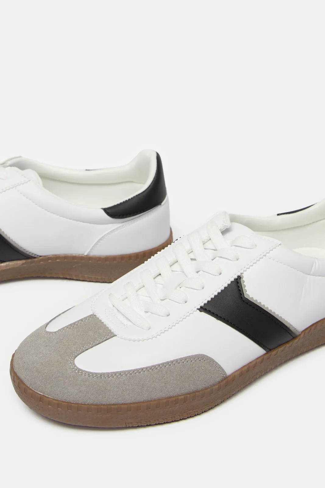 Men White Material Block Sneakers