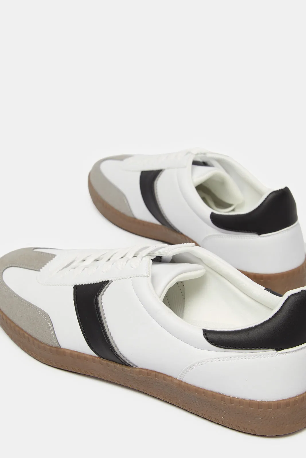Men White Material Block Sneakers