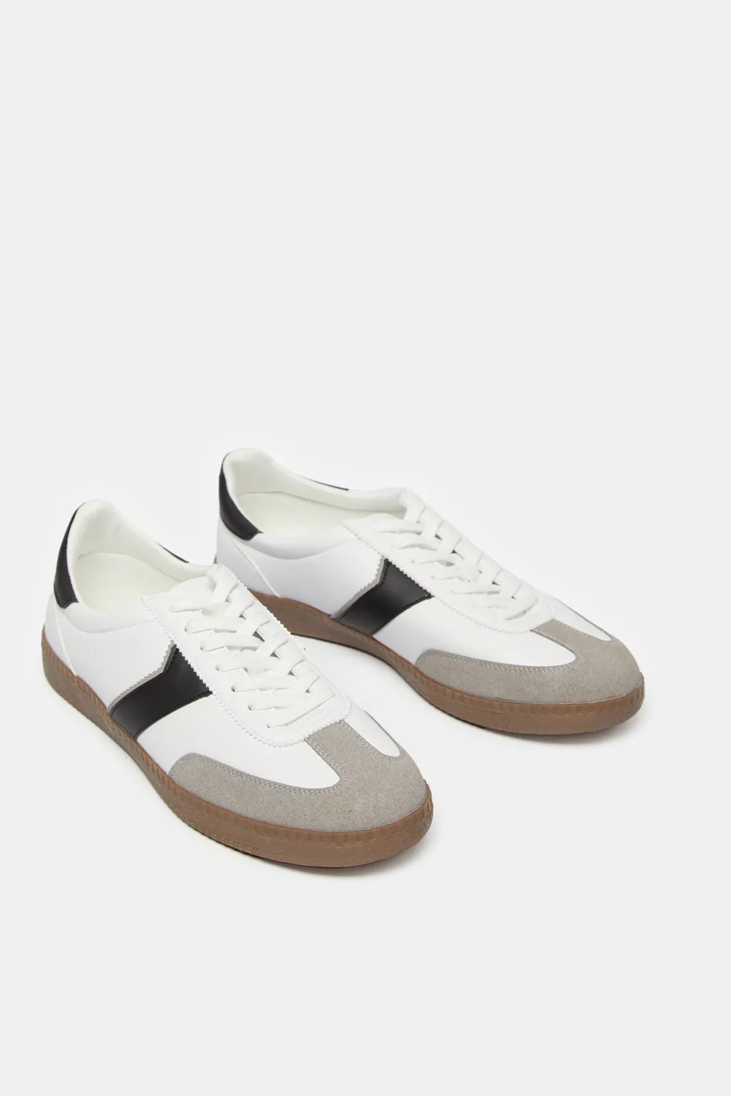 Men White Material Block Sneakers