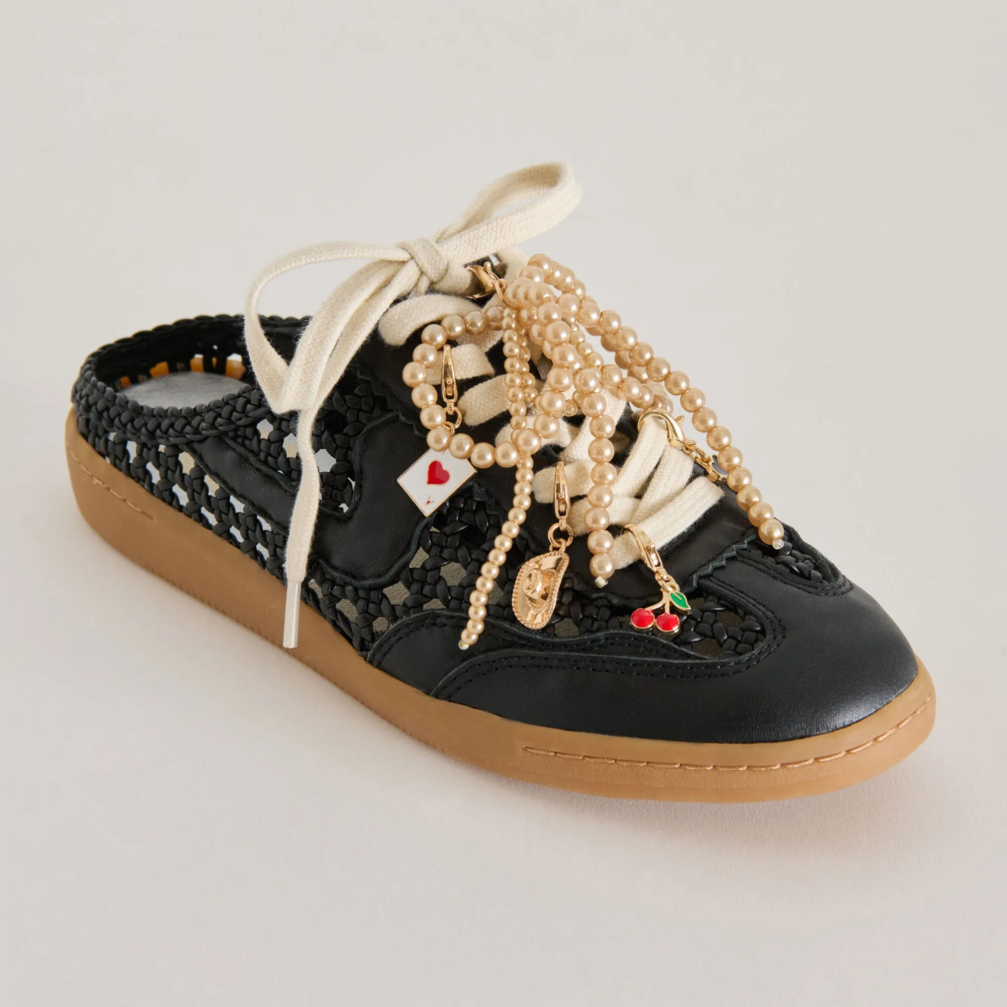 NOTICE SLIDE SNEAKERS BLACK WOVEN   GOLD CHARM BUNDLE