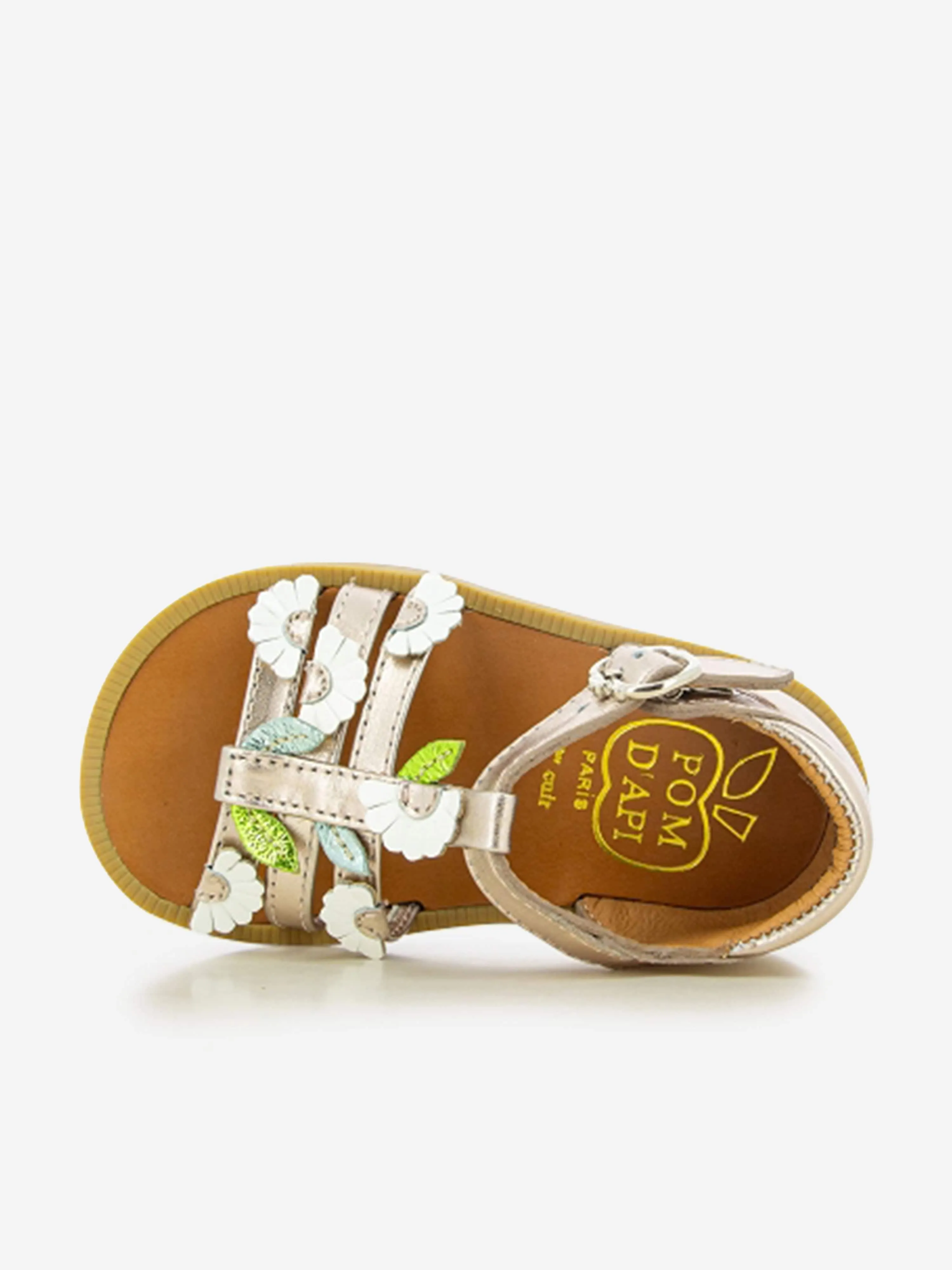 Pom D'Api Girls Leather Poppy Multi Daisy Sandals in Gold