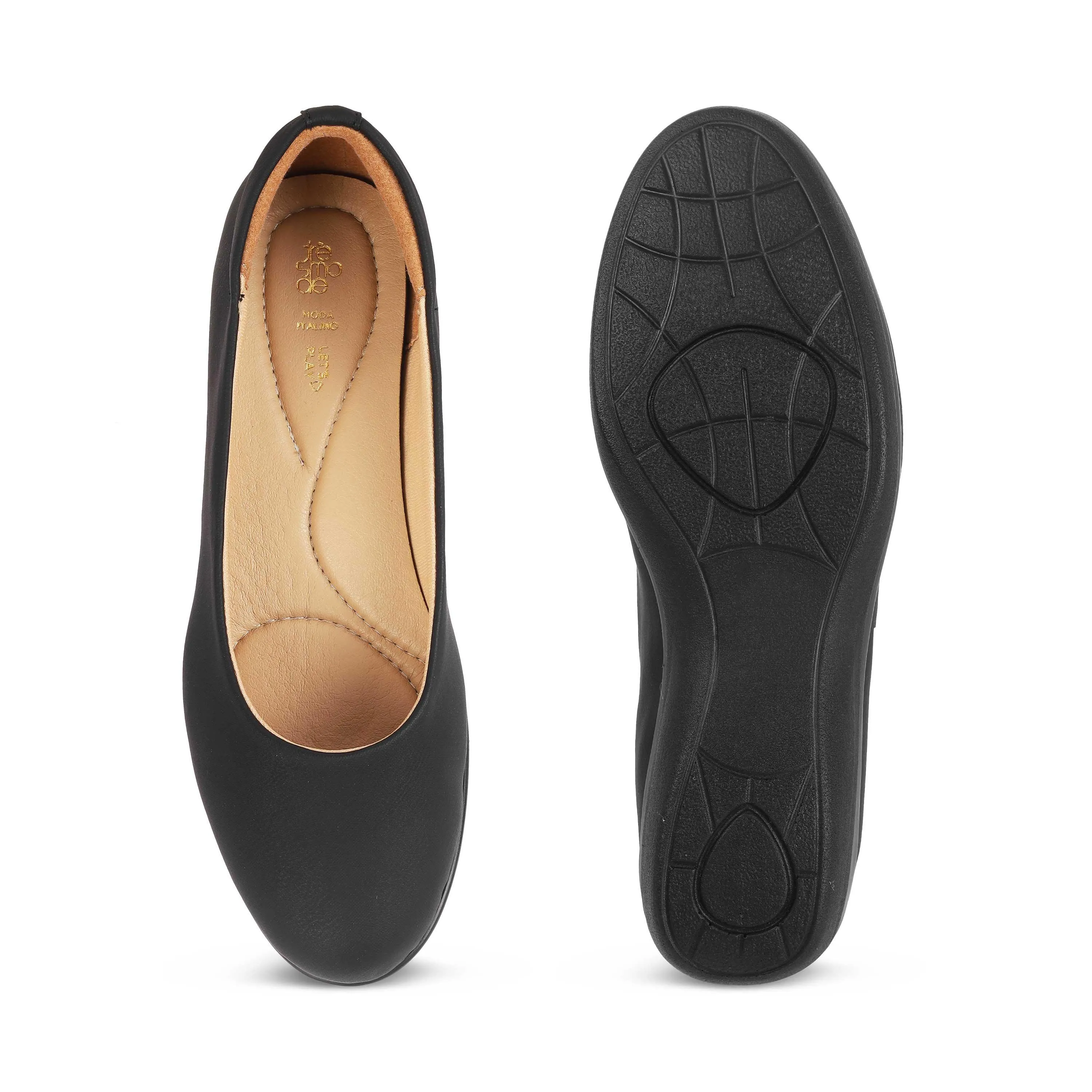 Tresmode Vallersso Black Women's Casual Wedge Ballerinas