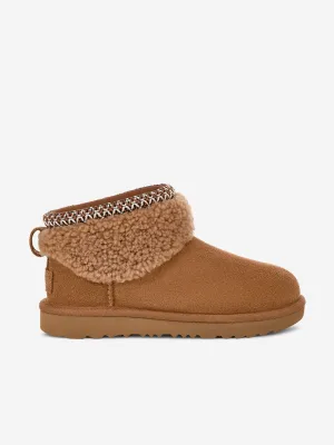 UGG Girls Classic Ultra Mini Maxi Curly Boots in Brown