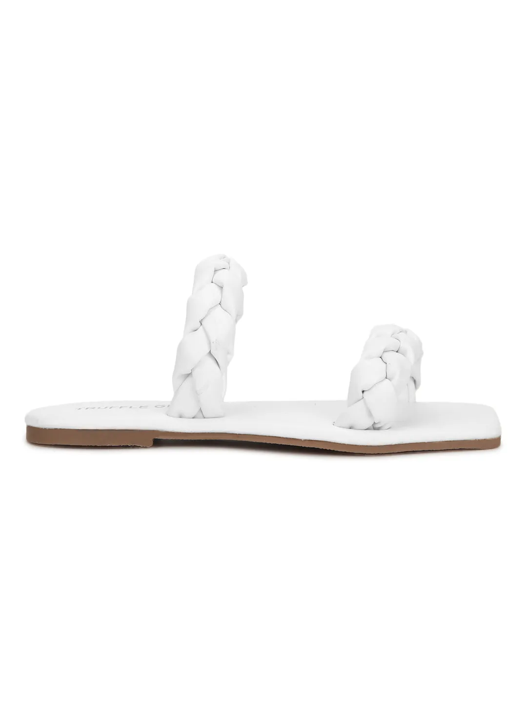 White PU Braided Strap Slides