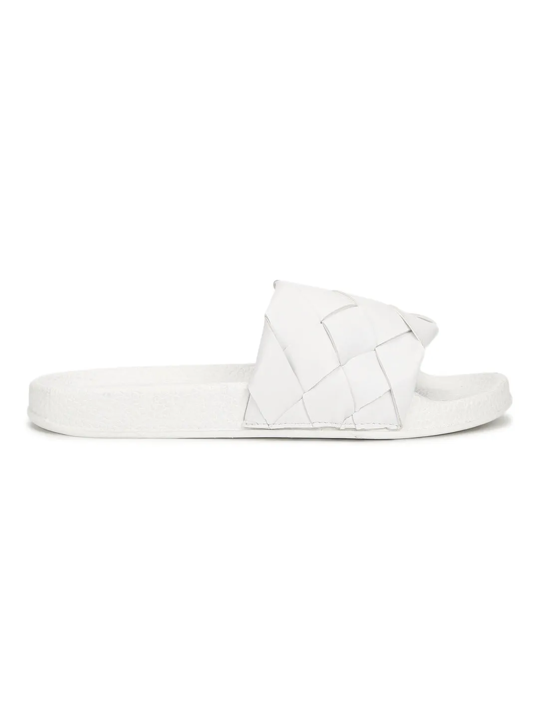 White PU Braided Strap Slides