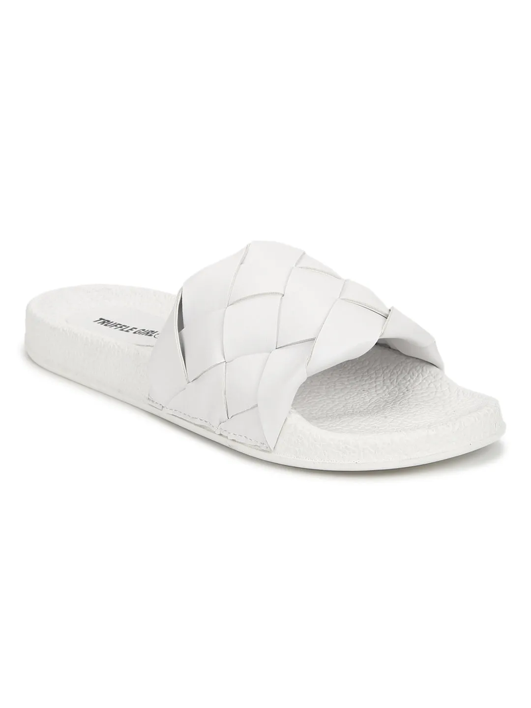 White PU Braided Strap Slides