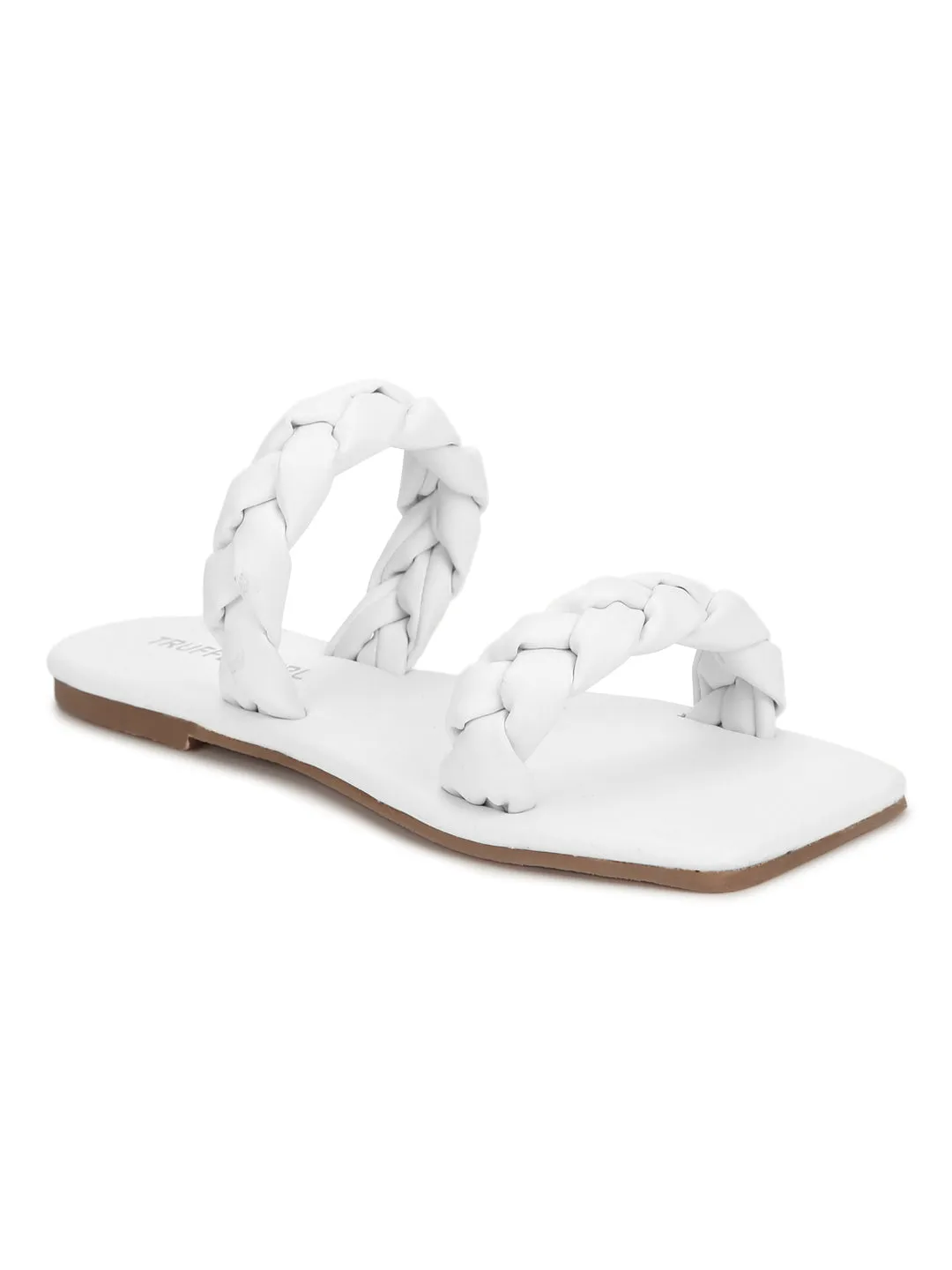 White PU Braided Strap Slides