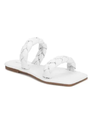 White PU Braided Strap Slides