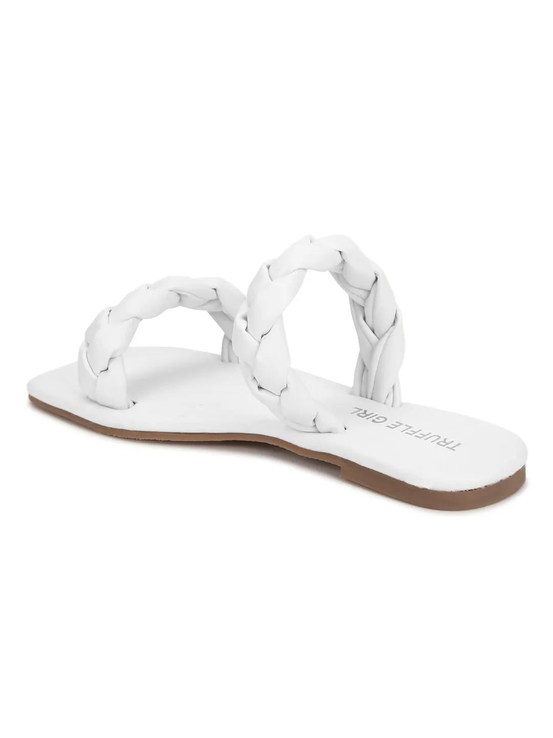 White PU Braided Strap Slides