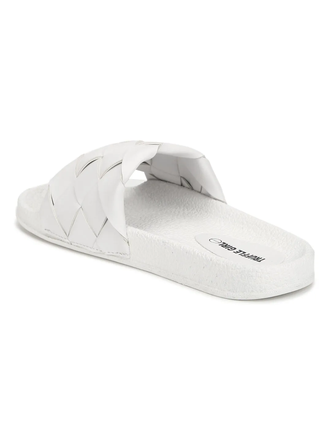 White PU Braided Strap Slides
